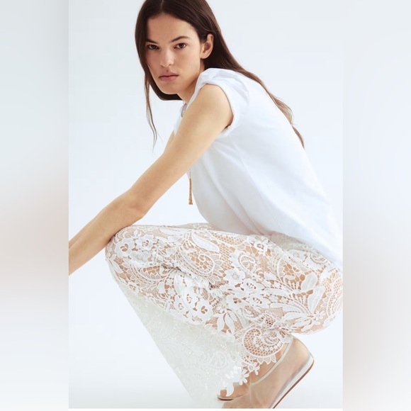 NWT H&M WIDE-LEG LACE PANTS - Picture 4 of 7